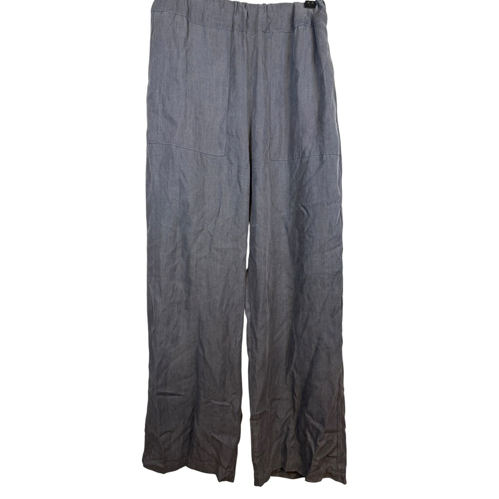 Rita Row Women Charcoal Grey Wide Leg Elastic Waist Patch Pocket Trousers